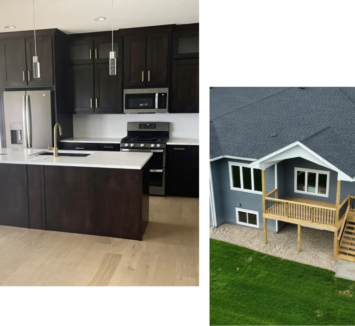 Gray house with wooden deck